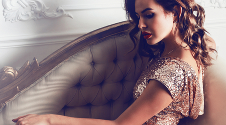 Woman in embroidered dress with sequins 3840x1400 Header